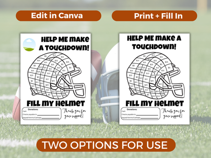 Editable Fill My Football Helmet Fundraiser Template