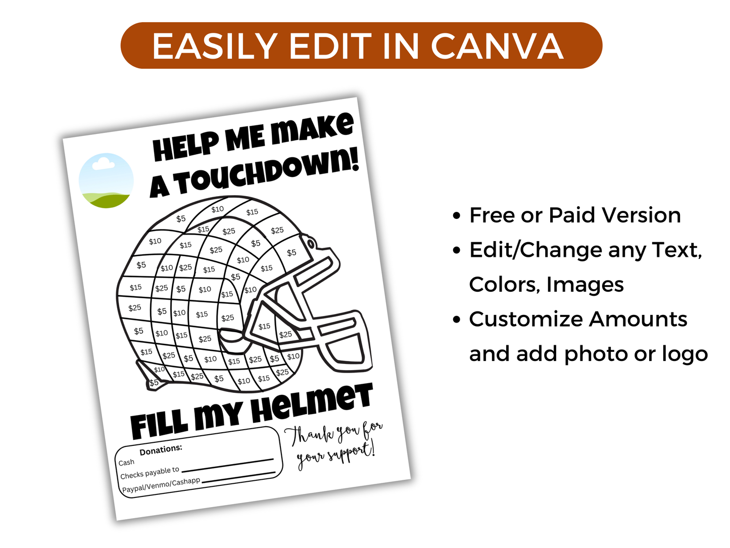 Editable Fill My Football Helmet Fundraiser Template