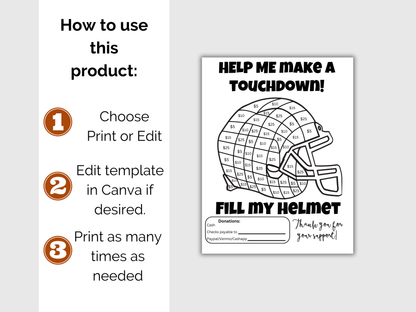 Editable Fill My Football Helmet Fundraiser Template