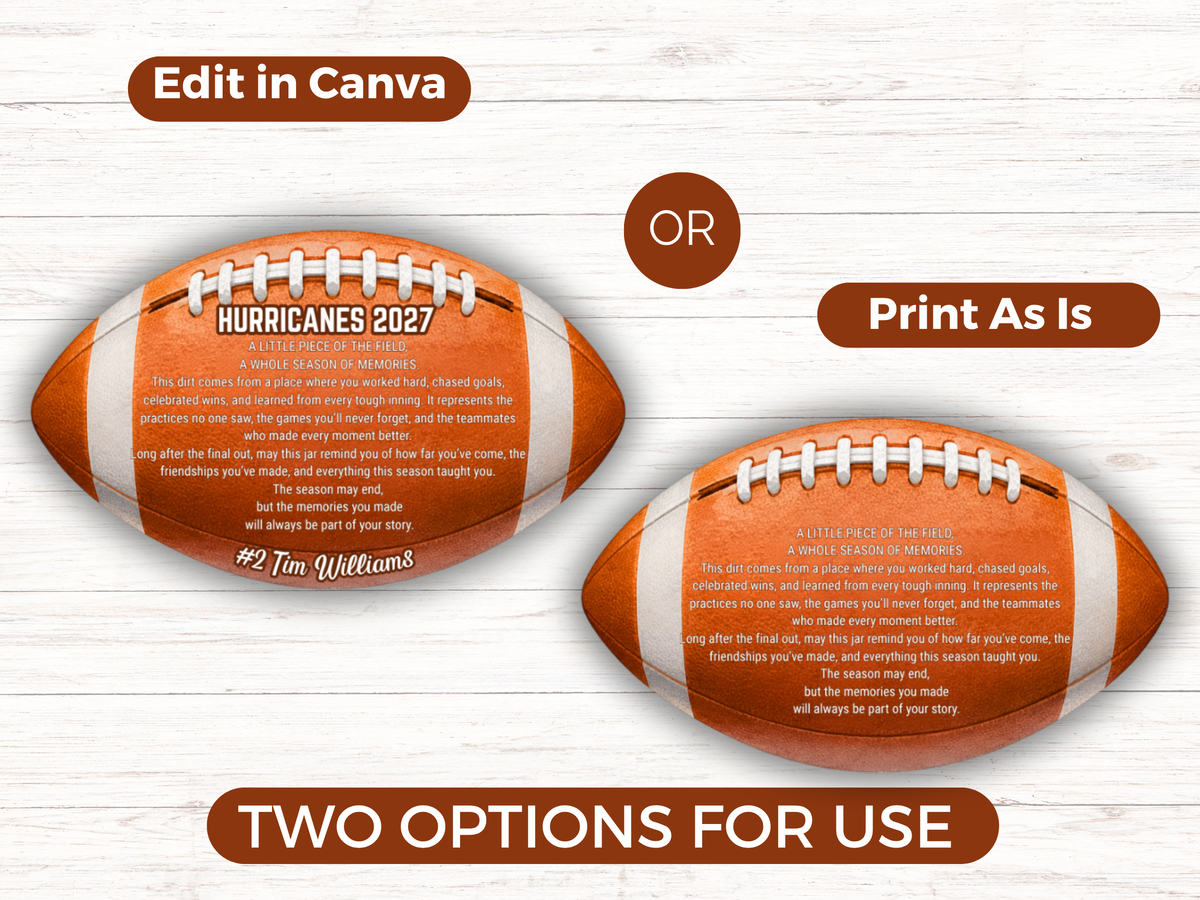 Editable Football Jar of Dirt Gift Tag