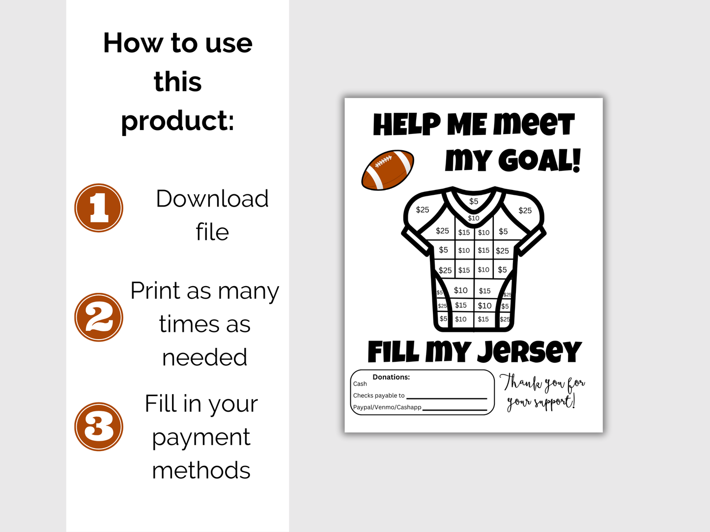Fill My Football Jersey Fundraiser Template