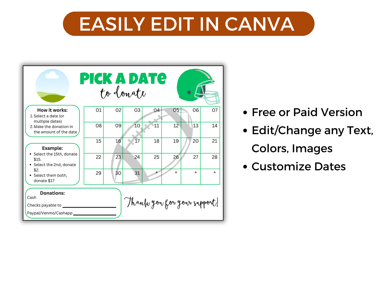 Editable Football Pick A Date
