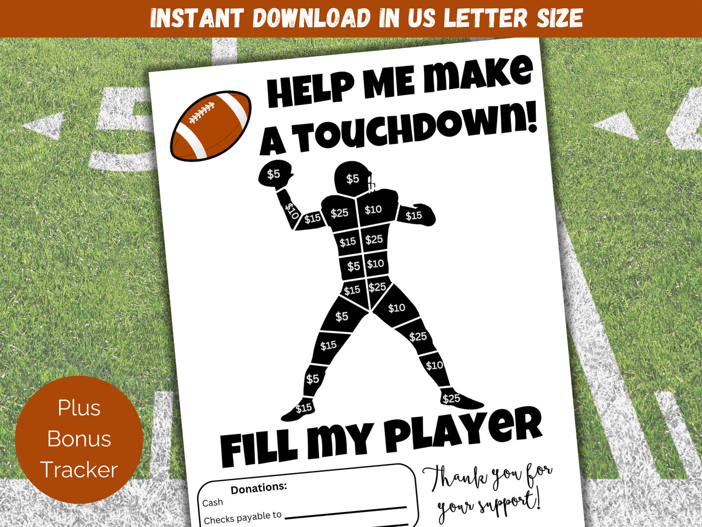 Fill My Football Player Fundraiser Template