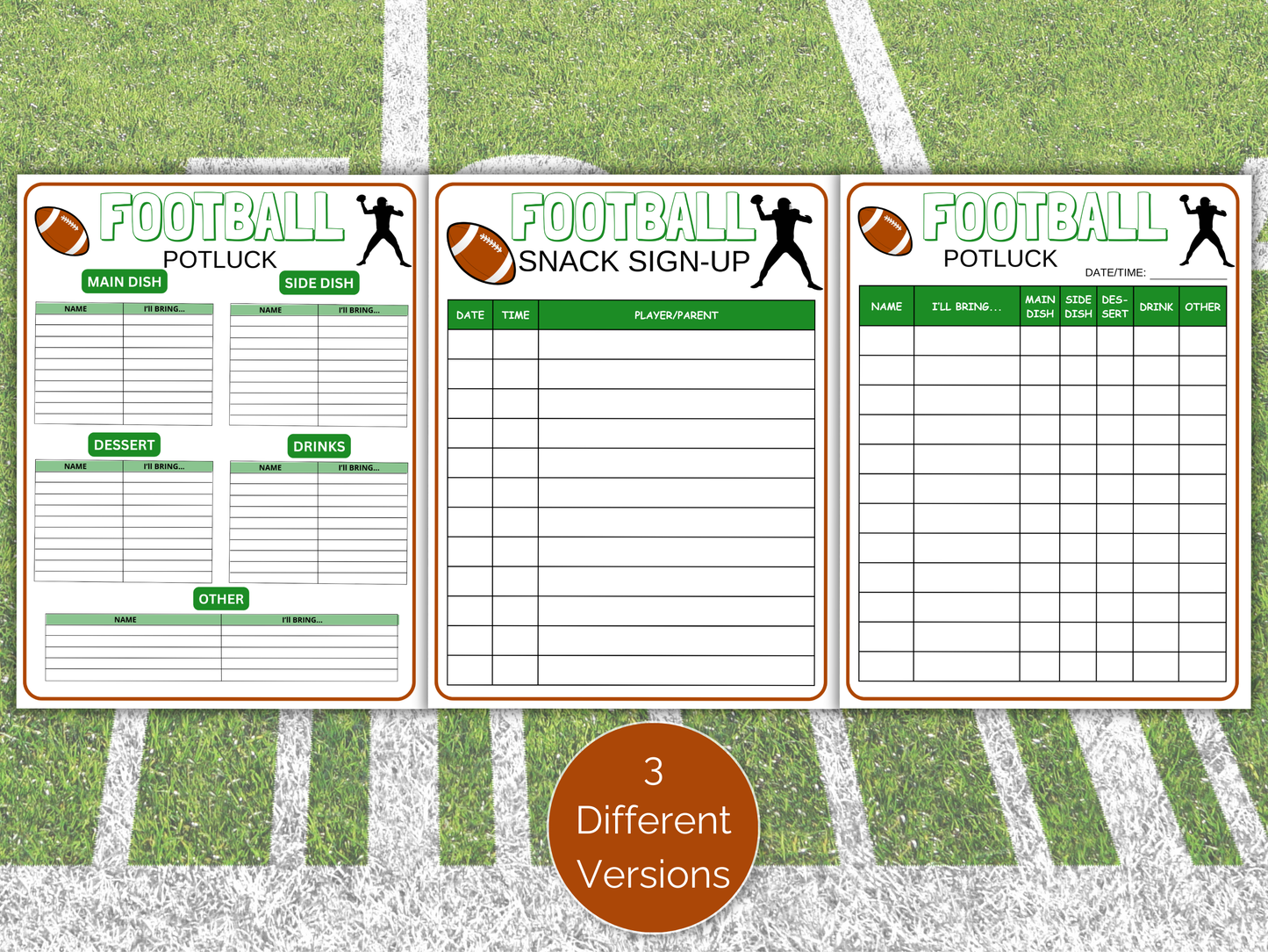 Football Potluck Sign Up Sheet