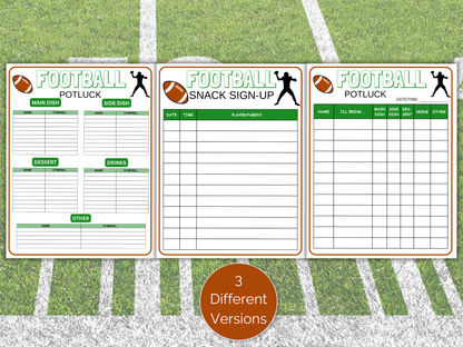 Football Potluck Sign Up Sheet