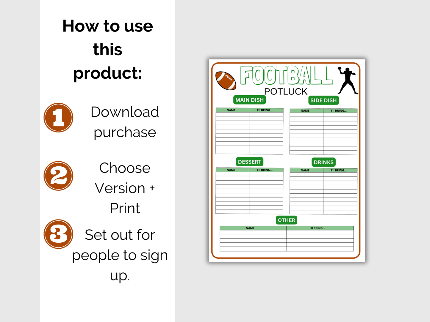 Football Potluck Sign Up Sheet