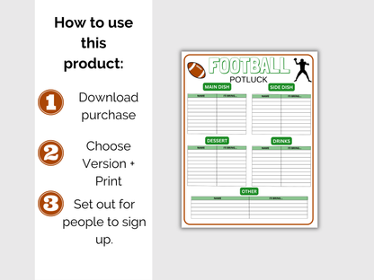 Football Potluck Sign Up Sheet