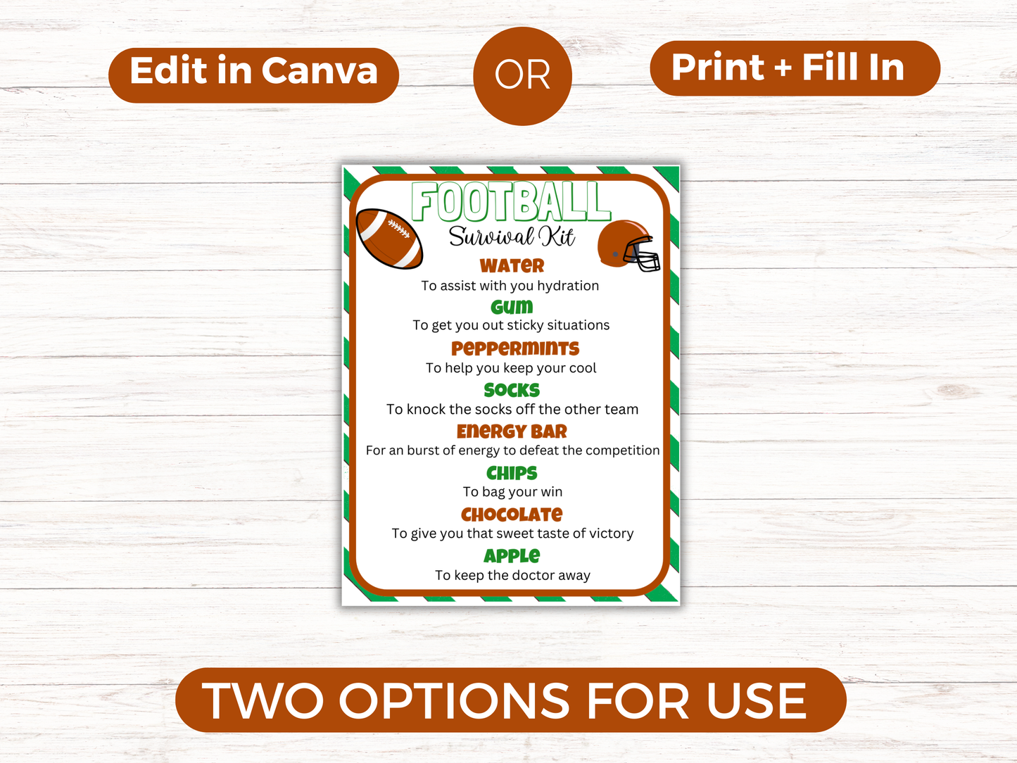 Football Survival Kit Gift Tag Template (Editable)