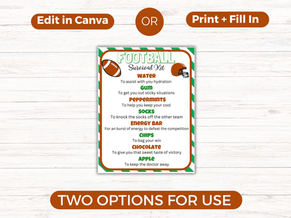Football Survival Kit Gift Tag Template (Editable)