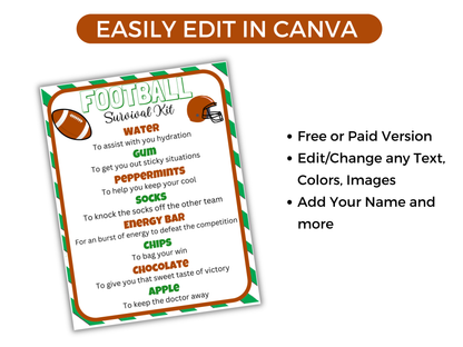 Football Survival Kit Gift Tag Template (Editable)