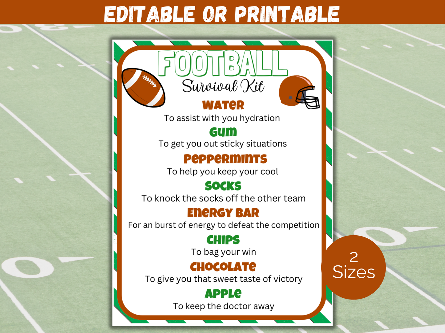 Football Survival Kit Gift Tag Template (Editable)