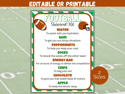 Football Survival Kit Gift Tag Template (Editable)