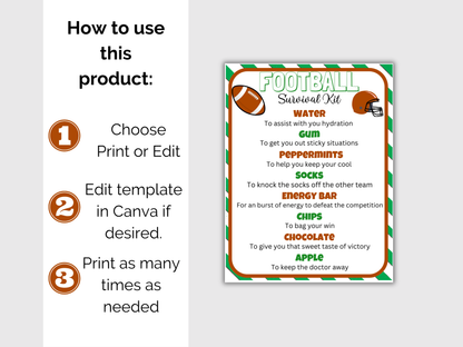 Football Survival Kit Gift Tag Template (Editable)