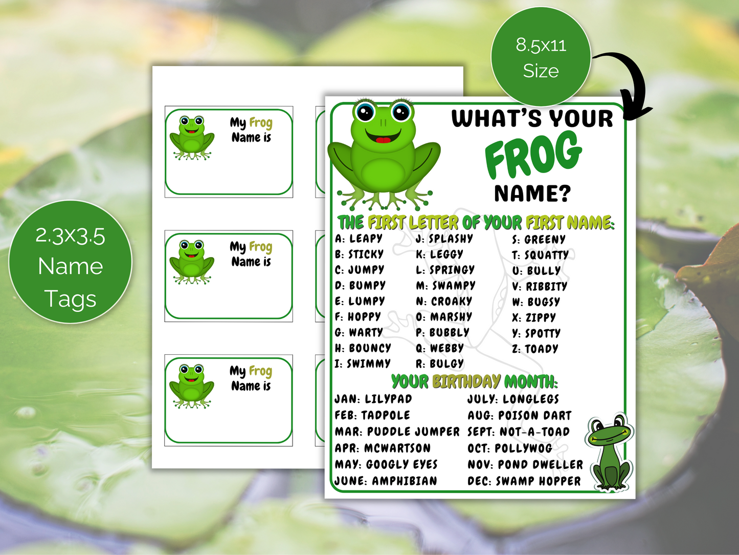 What's Your Frog Name Game + Name Tags