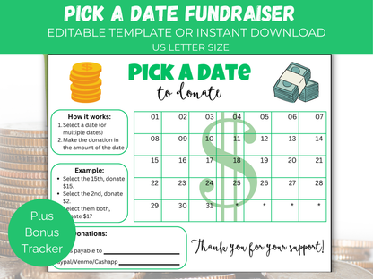 Editable All Purpose Pick A Date to Donate Fundraiser