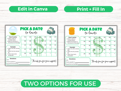 Editable All Purpose Pick A Date to Donate Fundraiser