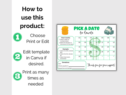 Editable All Purpose Pick A Date to Donate Fundraiser