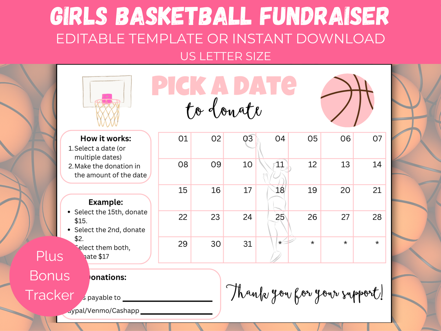 Editable Girls Basketball Pick A Date