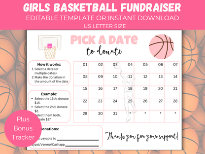 Editable Girls Basketball Pick A Date