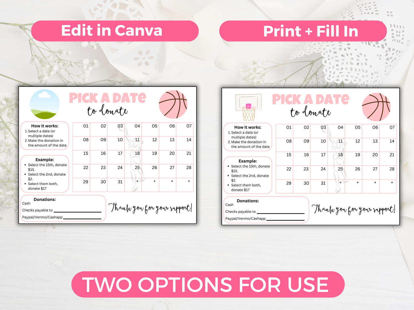 Editable Girls Basketball Pick A Date