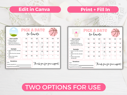 Editable Girls Basketball Pick A Date