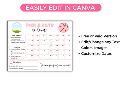 Editable Girls Basketball Pick A Date