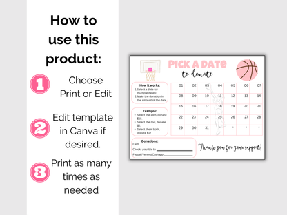 Editable Girls Basketball Pick A Date