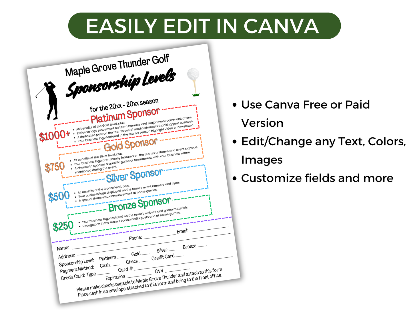 EDITABLE Golf Sponsorship Levels Flyer Template