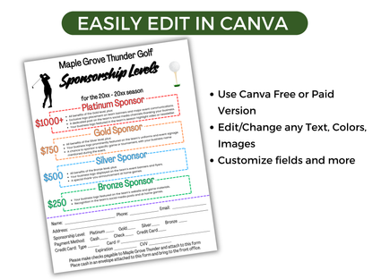EDITABLE Golf Sponsorship Levels Flyer Template