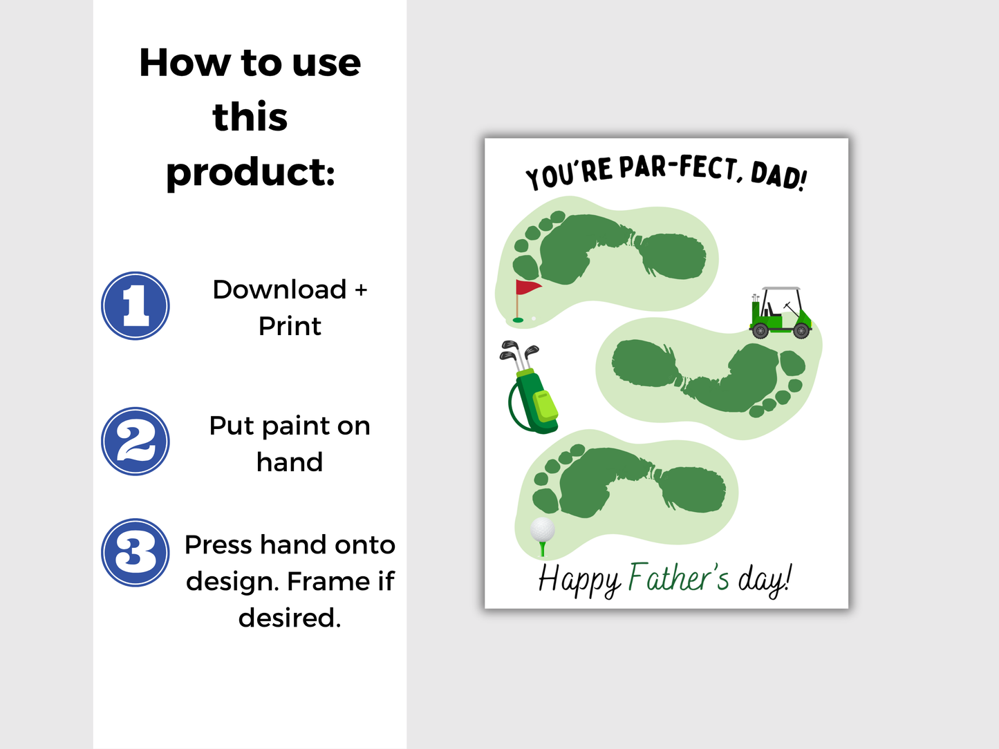 Golf Fathers Day Handprint Art Up to 3 Kids