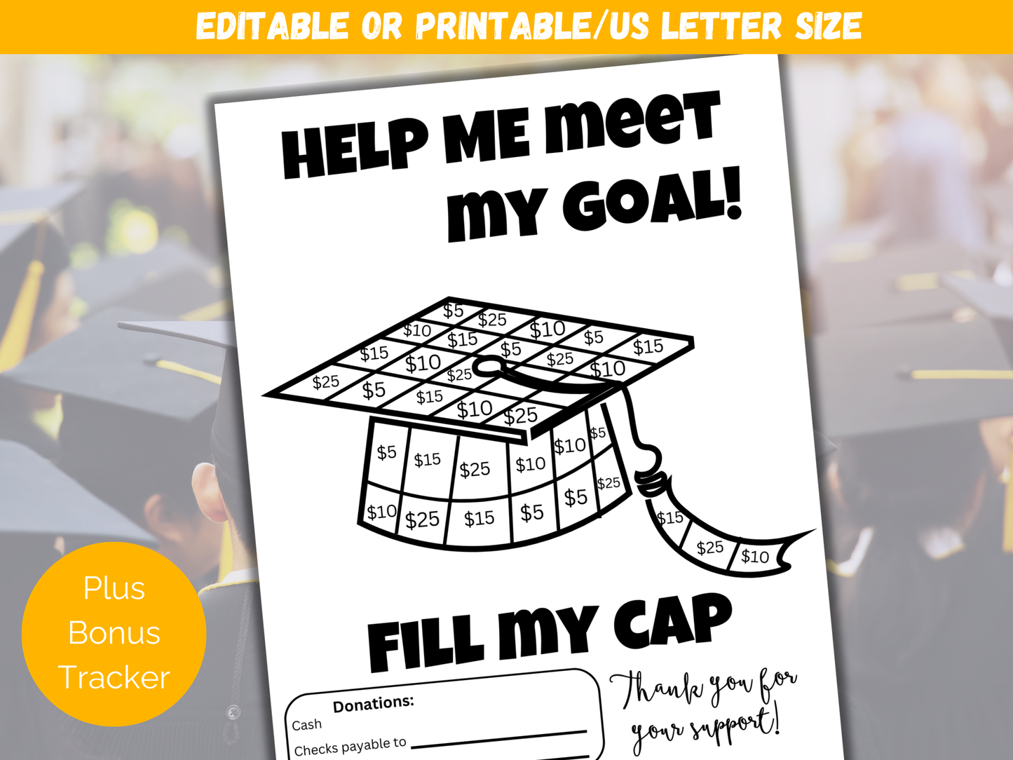 Editable Fill My Grad Cap Fundraiser Template
