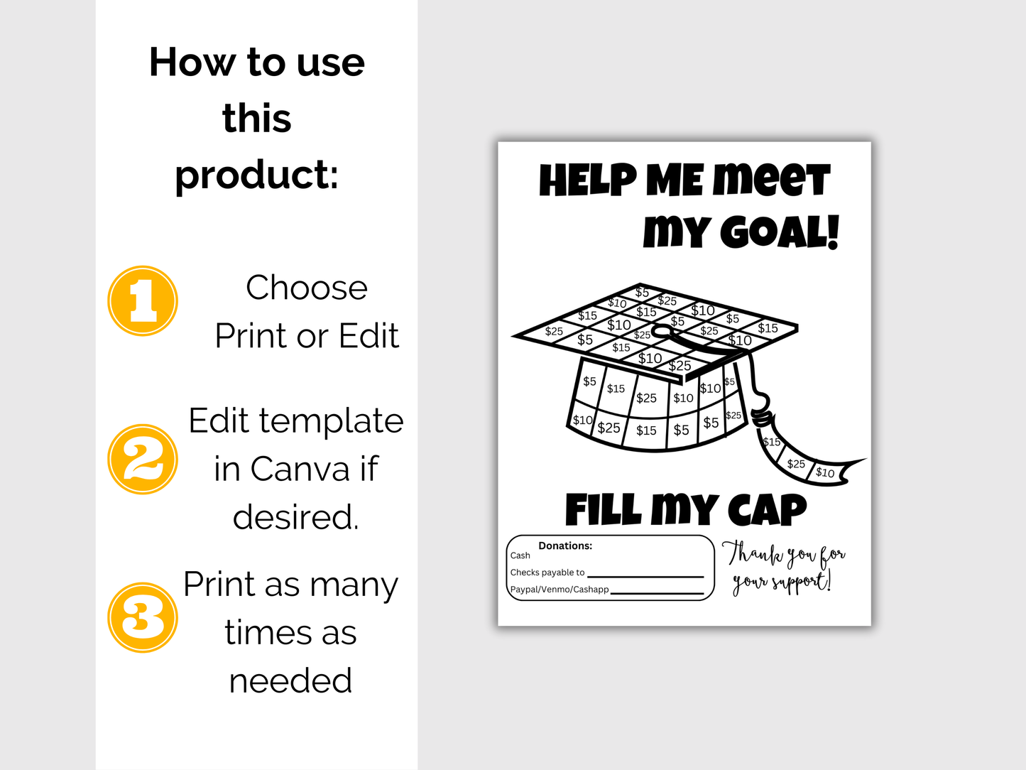 Editable Fill My Grad Cap Fundraiser Template