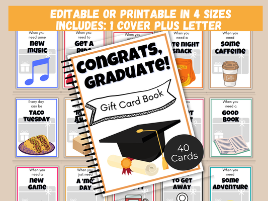 Graduation Gift Card Book Editable or Printable