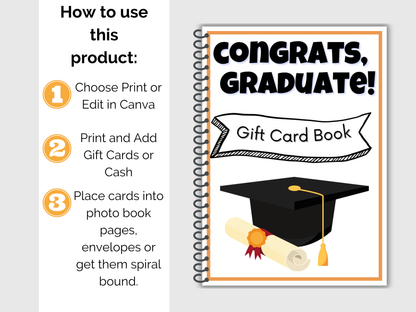 Graduation Gift Card Book Editable or Printable