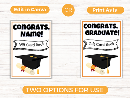 Graduation Gift Card Book Editable or Printable