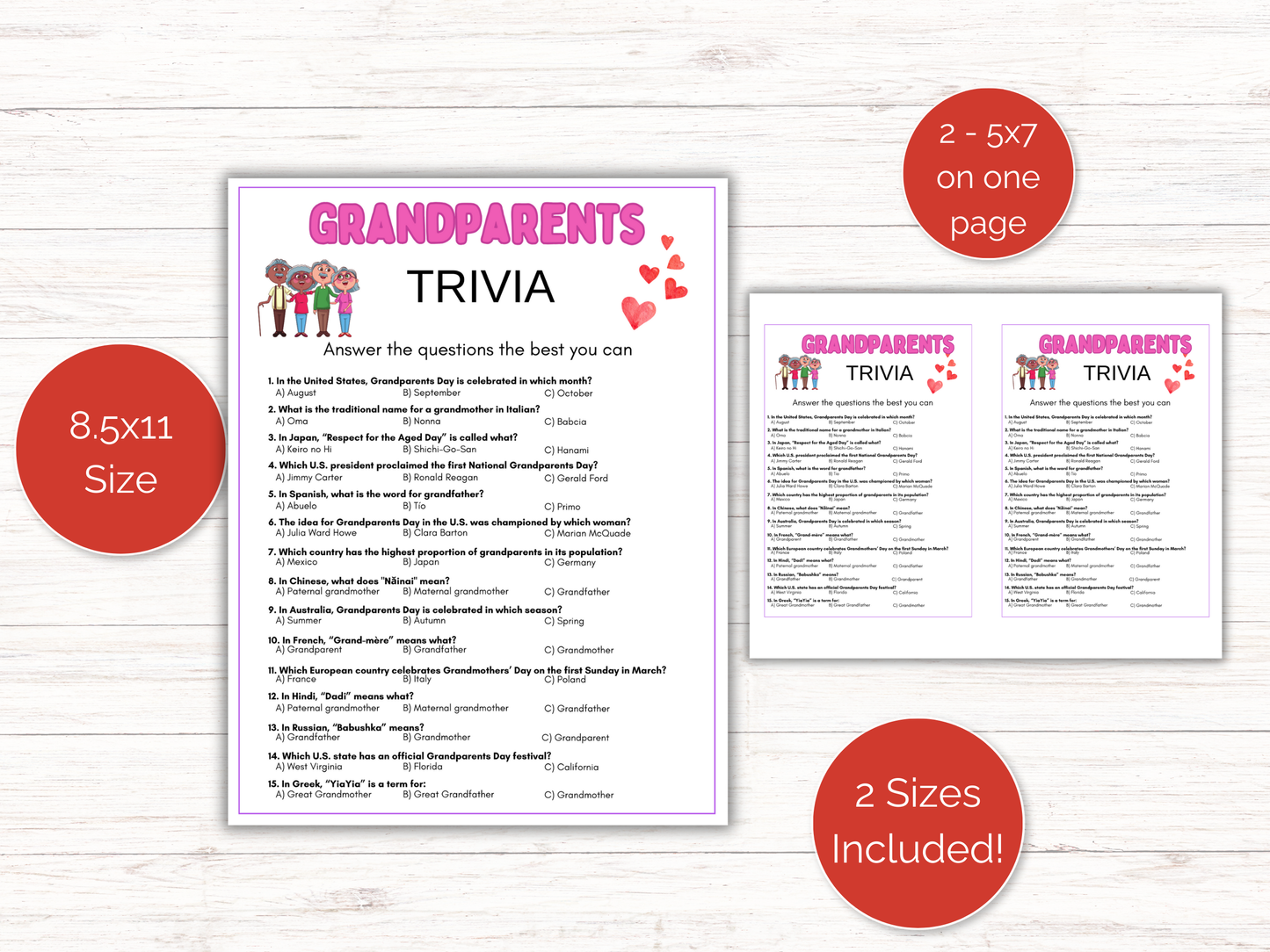 Grandparents Day Trivia Game