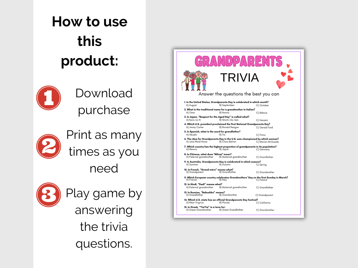 Grandparents Day Trivia Game