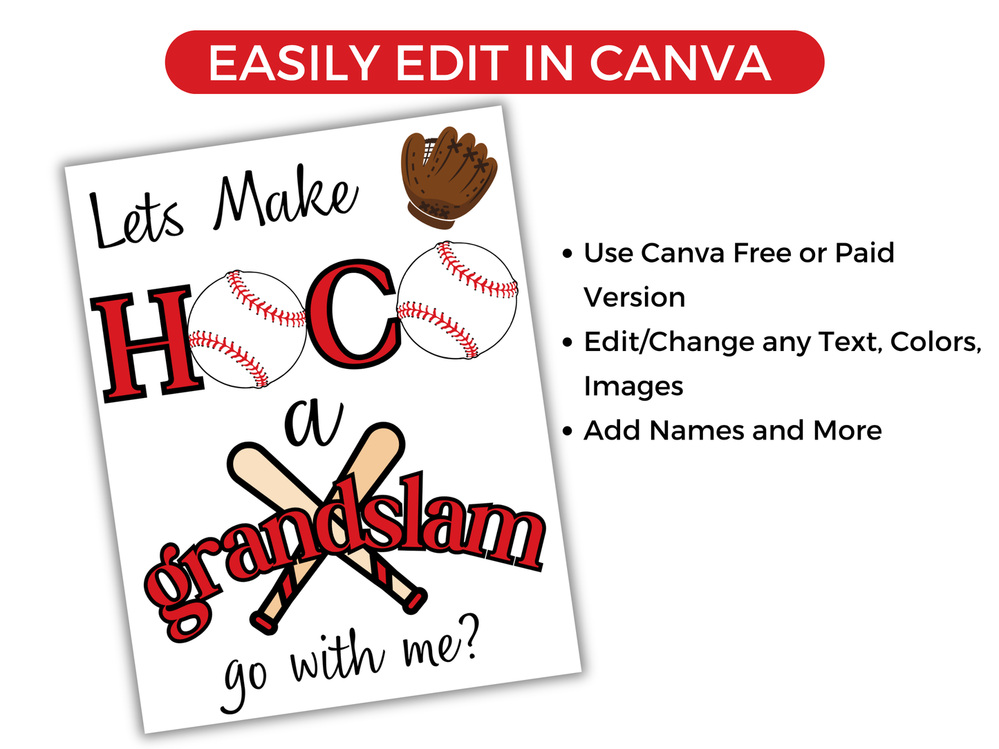 Editable Baseball Homecoming Proposal Sign