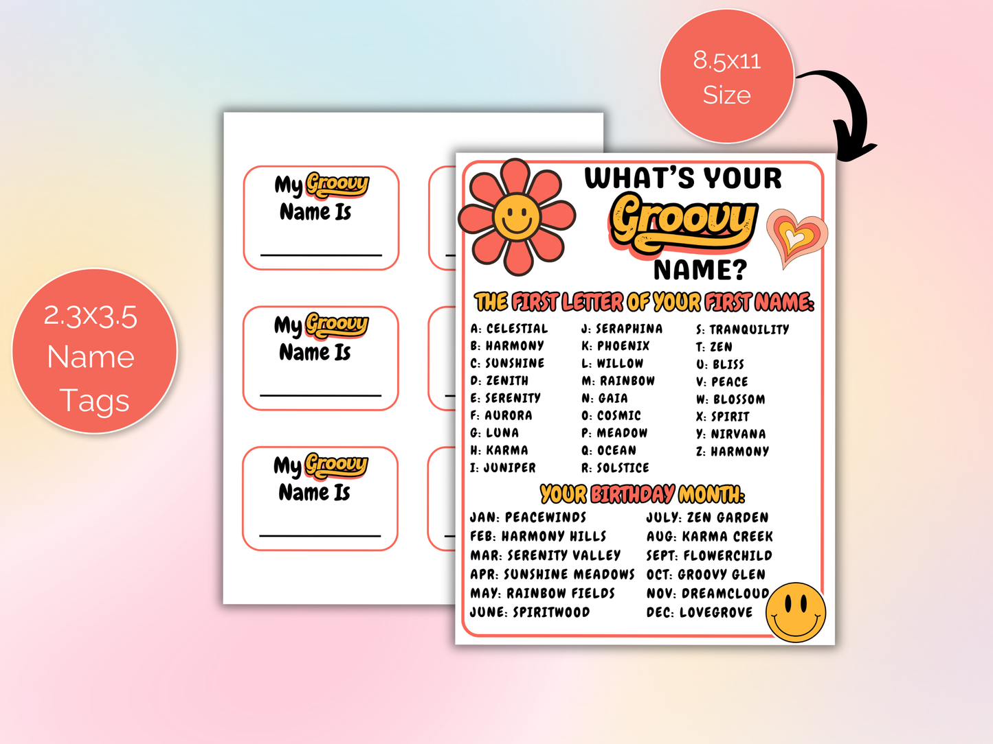 What's Your Groovy Name Game + Name Tags