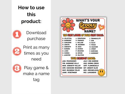 What's Your Groovy Name Game + Name Tags