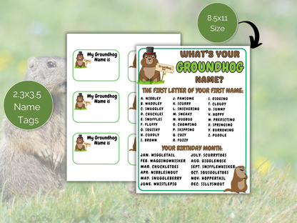 What's Your Groundhog Name Game + Name Tags