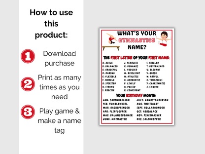 What's Your Gymnast Name Game + Name Tags