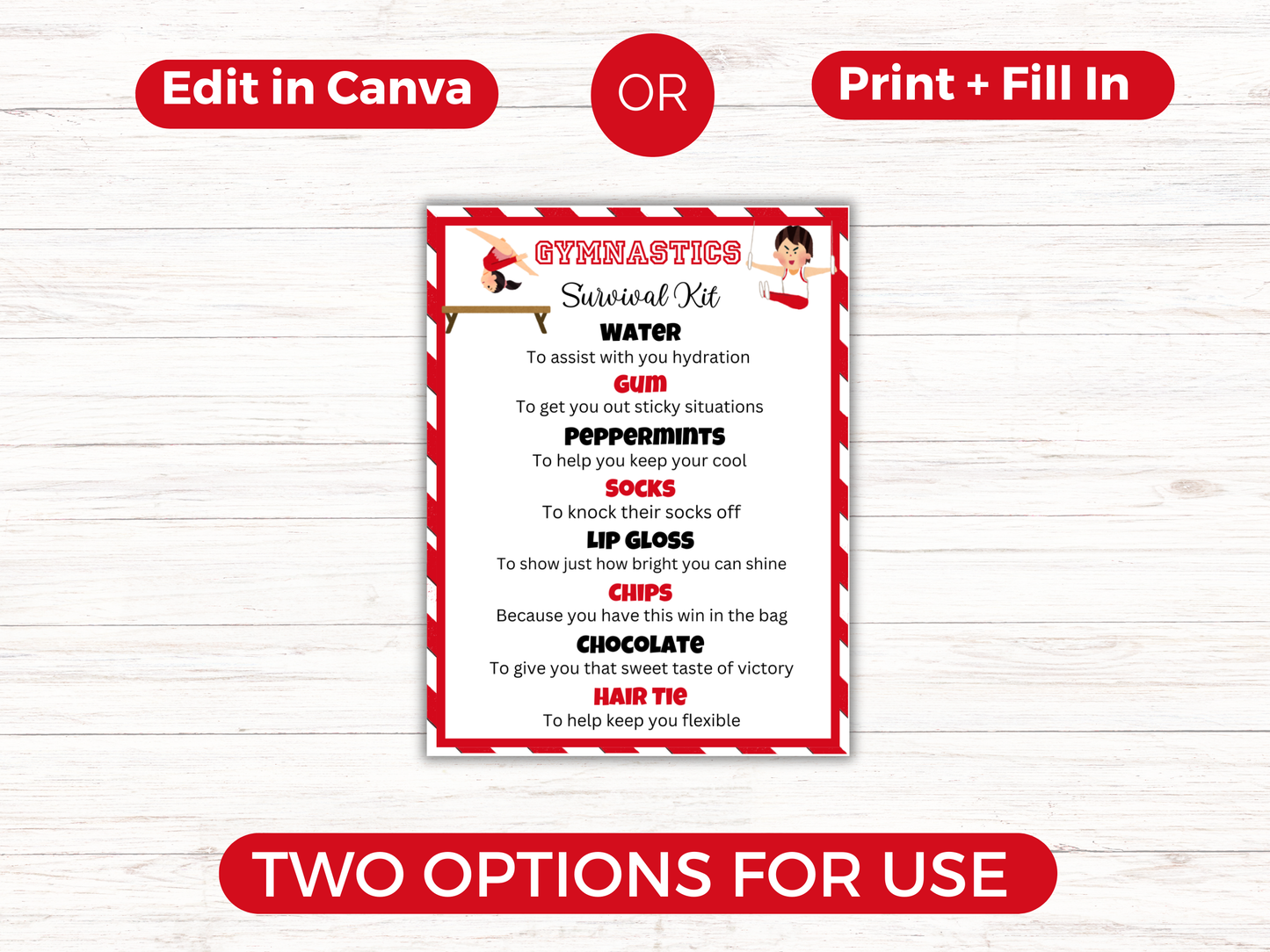 Editable Gymnastics Survival Kit Gift Tag Template