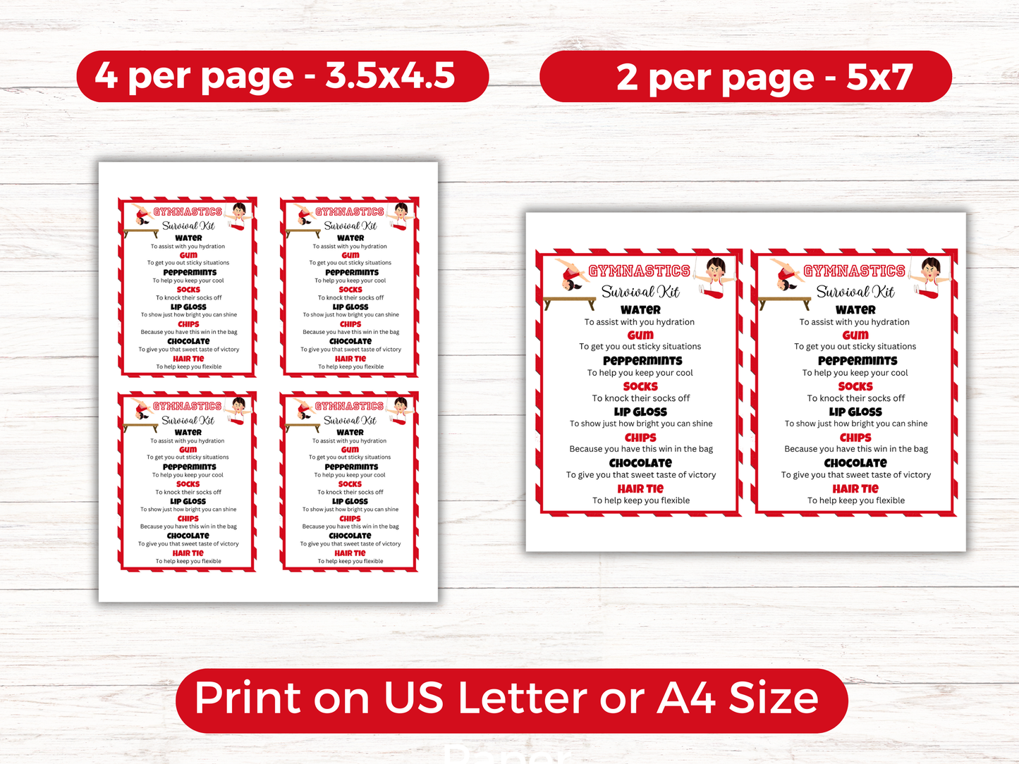 Editable Gymnastics Survival Kit Gift Tag Template