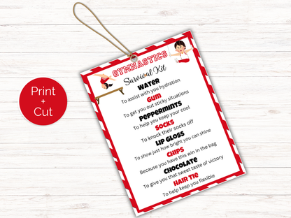 Editable Gymnastics Survival Kit Gift Tag Template