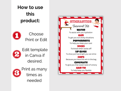 Editable Gymnastics Survival Kit Gift Tag Template