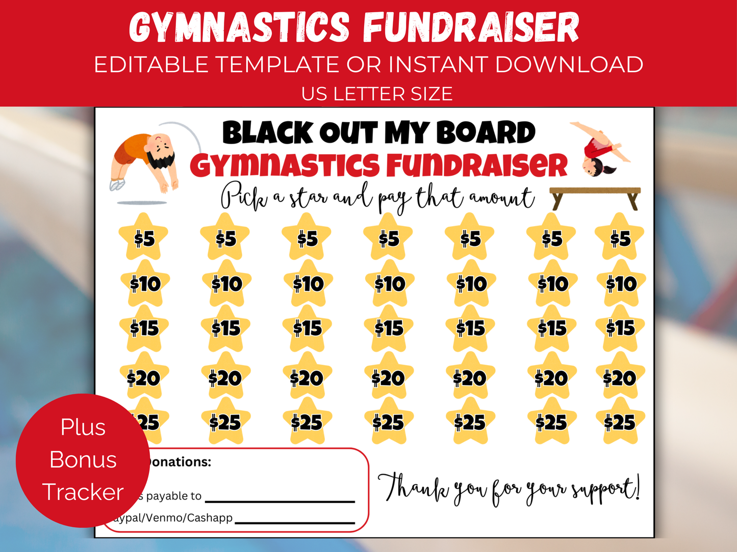 Editable Gymnastics Black Out My Board Fundraiser
