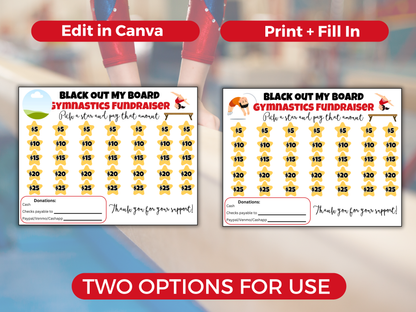 Editable Gymnastics Black Out My Board Fundraiser