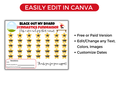 Editable Gymnastics Black Out My Board Fundraiser