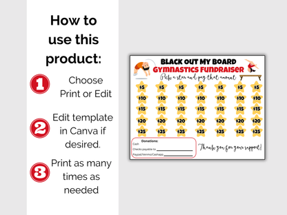 Editable Gymnastics Black Out My Board Fundraiser